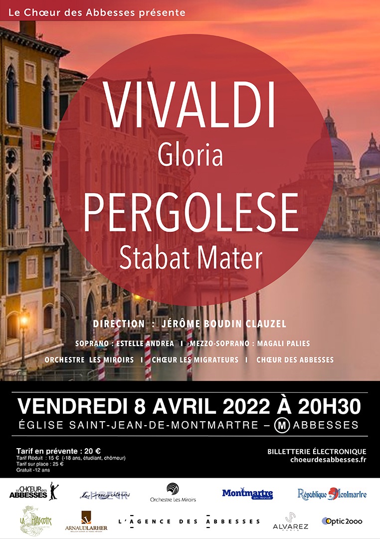 Affiche concert Gloria et Credo de Vivaldi et Stabat Mater de Pergolese 2022